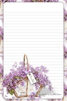 a notepad with purple flowers and a basket