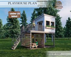 Playhouse PDF Plans, Double Roof Playhouse, Step-by-step Instructions, Instant Digital Downlaod, PDF File - Etsy UK House With Pergola, Wooden Garden House, Playhouse Plan, Modern Playhouse, Tree Deck, Tree House Plans, Wooden Architecture, Backyard Playground