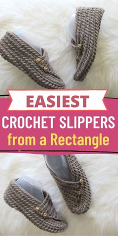 crochet slippers with text overlay that reads, easy crochet slippers from a rectangle