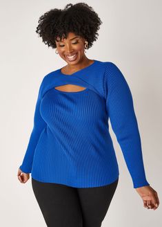 Enhance your knitwear collection with our stylish ribbed-knit sweater! This eye-catching piece features a playful twisted detail at the cutout for a hint of sexy flair and femininity to add to your look. Plus Size Women Fashion, Knitwear Collection, Sweater Plus Size, Cutout Sweater, Plus Size Trendy, Plus Size Sweater, Sweater Plus, Ashley Stewart, Plus Size Sweaters