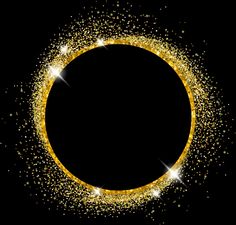 gold glitter circle frame on black background