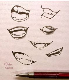 a pencil drawing of different mouth shapes