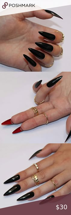 BLACK AND RED BOTTOM PRESS  ON NAILS Black Acrylic Nails With Red Bottoms, Black Nails Acrylic Red Bottoms, Black Nails With Red Bottoms Almond, Matte Black Nails Red Bottoms, Red Nails Black Bottoms, Stiletto Black Nails, Confirmation Nails, Nails Black And Red, Bottom Nails