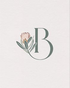 the letter b with a flower on it's side is shown in green and white