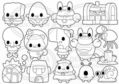 some cute little cartoon animals with different expressions and shapes to make them look like they're