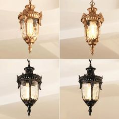 four different views of an old fashioned light fixture