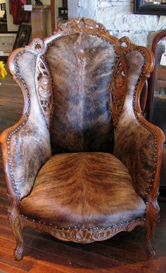 an old chair with some fur on it