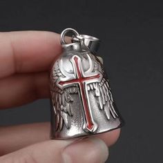 Men's Angel Wings Red Cross Motorcycle Gremlin Bell Pendant Biker Necklace Chain | eBay Guardian Bells, Fashion Angels, Retro Punk, Bell Pendant, Estilo Punk, Birthday Gifts For Boyfriend, Cross Jewelry, Men's Necklace, Red Cross