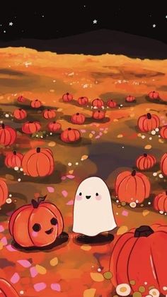 there is a ghost surrounded by pumpkins in the field