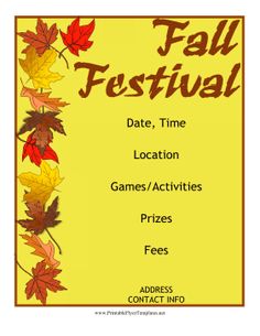 the fall festival flyer is shown