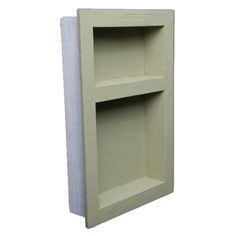 a white shelf with two shelves on each side and an opening for the door to let light in