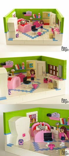 two pictures of the inside of a doll house