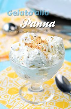 gelato alla puma in a small glass bowl with spoons and napkin on the side