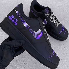 Step up your sneaker game with these custom Black Purple Fired Swoosh Air Force 1s. The unique color combo and fired swoosh design will make you stand out in any crowd. Add some personality to your wardrobe with these one-of-a-kind kicks. (You don't want to miss out on these - they're fire! 🔥) Exactly as shown in the pictures. 📷 Brand New & Authentic. 💯 Hand Painted with attention to detail. 👨‍🎨 Waterproof and Flexible. ❤️ Unisex model. Please refer to the Size Chart. 👟👫 Free Worldwide Shipping. ✈️🌍 Air Force 1s, Purple Fire, Custom Air Force 1, Sneaker Games, Color Combo, Air Force 1, To Miss, Step Up, Color Combos