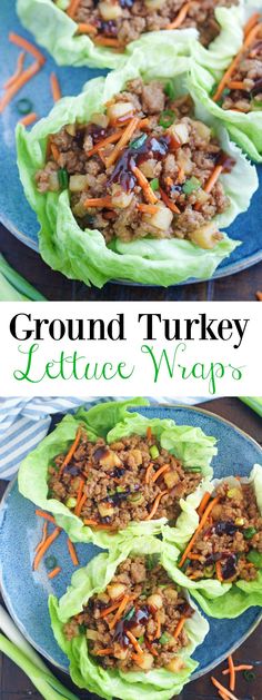 ground turkey lettuce wraps with carrots and celery on a plate