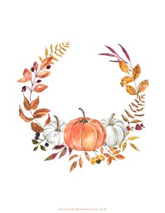 a watercolor wreath with pumpkins and leaves