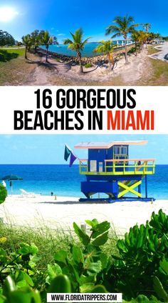 the beach in miami with text overlay that reads, 16 gorgeous beaches in miami