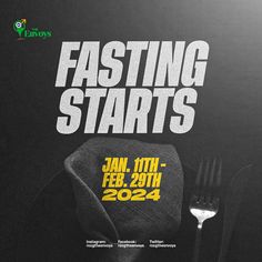 an advertisement for fasting starts with a fork and knife