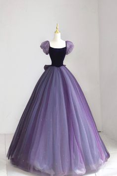 Purple Tulle Long Prom Dress Outfits For Women with Velvet Modest Princess Dresses, Royal Purple Ball Gown, Princess Ball Gowns Royals, Purple Gown Elegant, Ball Gowns Purple, Velvet Purple Dress, Purple Princess Dress, Royal Purple Dress, Prom Dress Purple