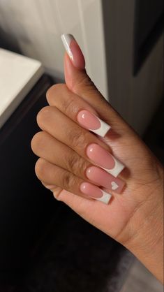 French Tip Acrylic Nails With One Design, Long White French Tip Nails Acrylics, Chanel French Tip Nails, Long French Tip Acrylics, French Tips With A Design, Cute Acrylic Nails French, Nail Inspo Acrylic French Tip, French Nails Acrylic Designs, White Acrylic Nails French Tips