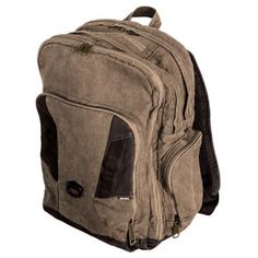 a backpack that is sitting on top of a white surface and has two zippers at the bottom