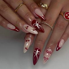 Cherry Nail Art, Girls Nail Designs, Red Acrylic Nails, Elegant Nail Designs, Holiday Nail Designs, Nude Nail Designs, Red Nail Designs, Almond Nails Designs