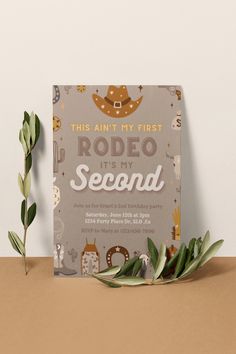 a card with the words rodeo is my second and an image of a cowboy hat on it