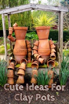 several clay pots are stacked on top of each other with the words cute ideas for clay pots