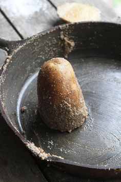 an old frying pan with some food on it