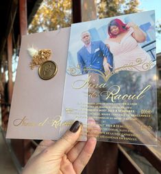 Acrylic wedding invitation that can be prepared with your photo, luxury envelopes that can be personalized in pearl blush color