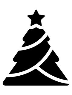 a black and white christmas tree icon with stars on it's top, isolated against a white background