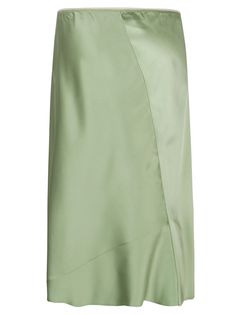 Slip skirt with sideways cut Elastic waist Colour: green Composition: 100% viscose Green Long Pencil Skirt For Spring, Green Lined Maxi Skirt For Work, Green Midi Skirt For Workwear, Green Silk Flowy Maxi Skirt, Green Midi Skirt For Work, Chic Green Long Skirt, Green Relaxed Skirt For Work, Green Relaxed Fit Skirt For Work, Chic Green Draped Skirt For Summer