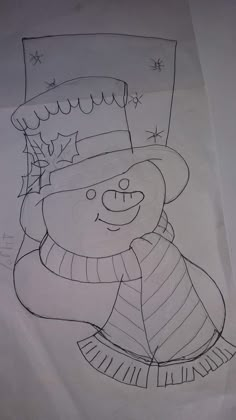 a drawing of a snowman wearing a hat and scarf