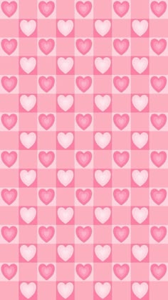 pink and white hearts are arranged on a checkerboard pattern in the shape of squares