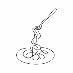 continuous line drawing of spaghetti on plate with fork and saucer royalty free stock images