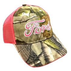 Realtree Apg Camo Trucker Hat Cap With Pink Ford & Pink Back Mesh (Camo Color & Pattern May Vary Some) New Old Stock Fast Shipping Trendy Sports Trucker Hat, Pink Baseball Cap For Outdoor, Pink Trucker Hat With Curved Bill For Outdoor, Outdoor Pink Baseball Cap One Size, Pink Outdoor Baseball Cap, Adjustable Pink Hat For Outdoor Activities, Pink Outdoor Hat, One Size Fits Most, Pink Sports Hat With Curved Bill, Pink Snapback Hat For Outdoor Activities