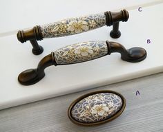 the handles and knobs are decorated with flowers