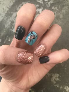 Western Turquoise Nails, Yellowstone Nails, Nfr Nails Designs, Turquoise Western Nails, Western Nail Ideas, Fall Western Nails, Boho Western Nails, Aztec Nail Designs, Rocker Nails