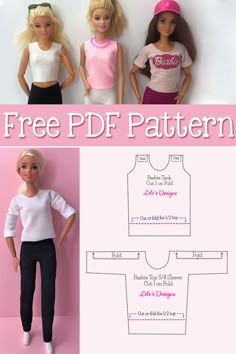 three dolls with different outfits and text that says free df pattern for barbie doll clothes