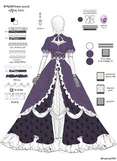 a paper doll wearing a purple dress with white trimmings and lace on the skirt