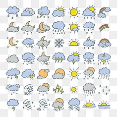 an image of weather icons on a transparent background