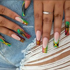 Jamaica nails rasta nails Jamaica Inspired Nails, Jamaica Nail Designs, Jamaican Nails Ideas, Bob Marley Nails, Jamaica Nails, Rasta Nails, Vacation Trips, Nail Design