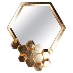 a mirror that has some kind of hexagonal design on it's side