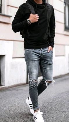 Men Streetware Fashion, Men's Athletic Fashion, Mens Sporty Outfits, Mens Clothing Styles Casual Outfits For Men, Mens Hoodie Outfit, Black Hoodie Outfit Men, Mens Clothing Style, Mens Fashion Styles, Men's Urban Style