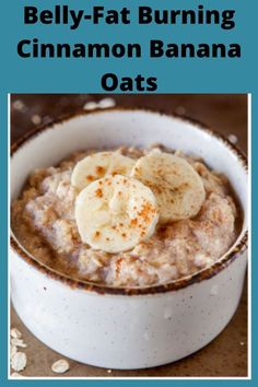 a bowl filled with oatmeal topped with banana slices and cinnamon on top