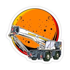 a sticker with an image of a space shuttle in front of the moon and orange background