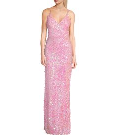 Shop for B. Darlin Sequin V-Neck Spaghetti Strap Side Slit Long Dress at Dillard's. Visit Dillard's to find clothing, accessories, shoes, cosmetics & more. The Style of Your Life. Sequin Evening Gowns, Senior Prom, Bridesmaids Dress, Dress Inspo, Pink Sequin, Dillard's, Evening Gown, Passion For Fashion, Elegant Dresses