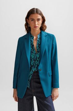 BOSS - Regular-fit jacket in heavyweight wool twill Long Length Blouse, Business Outfits Women, Fitted Blouses, Long Blazer, Double Breasted Jacket, Wool Blend Coat, Single Breasted Jacket, Womens Blazers, Slim Fit Trousers