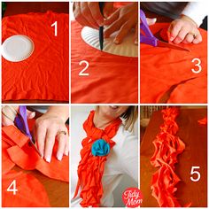 instructions to make an orange scarf with blue flowers