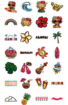 an assortment of stickers that are on the back of a laptop screen, with different designs